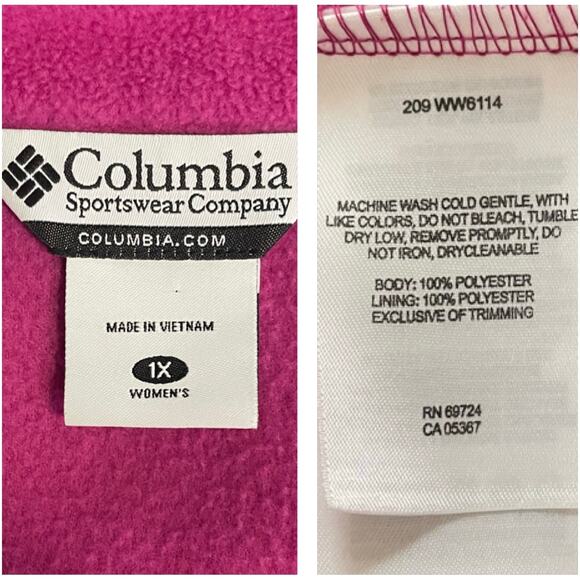 Columbia Pink Fleece Full Zip Up Jacket 1X - Picture 4 of 5